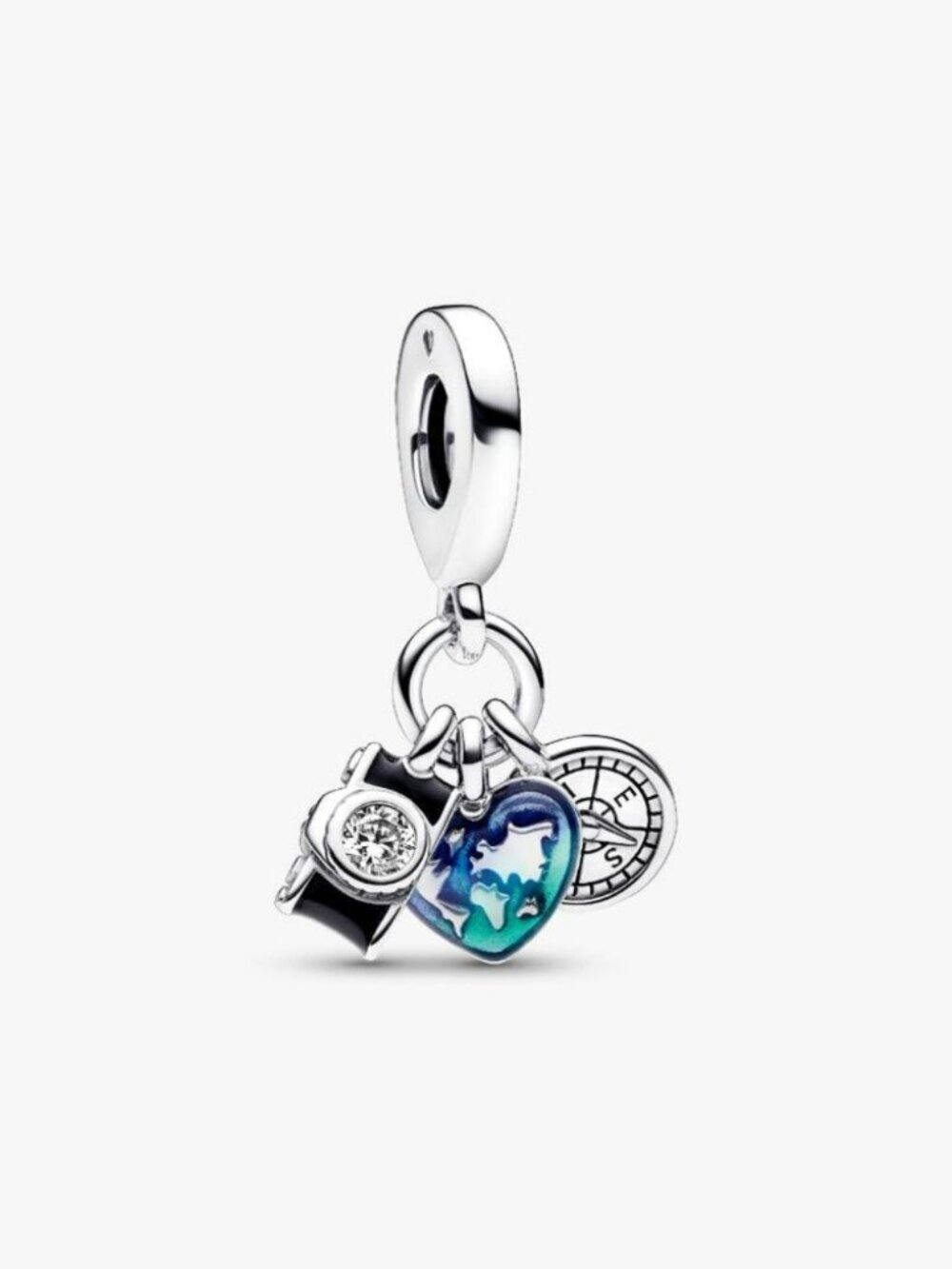 Pandora Camera, Heart & Compass Triple Dangle Charm